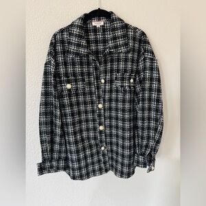 Andrée by Unit Tweed Shacket Jacket Medium | Black White Gold Plaid